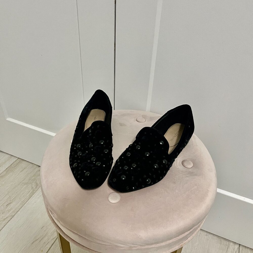 Donald J. Pliner Black Velvet Beaded Loafers Size 8 - Picture 1 of 6
